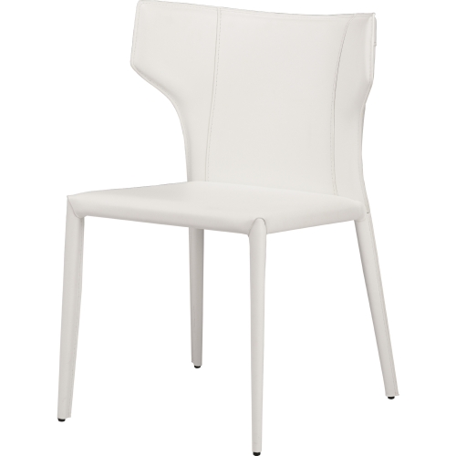 Wayne Dining Chair in White Leather w/ Wing Back